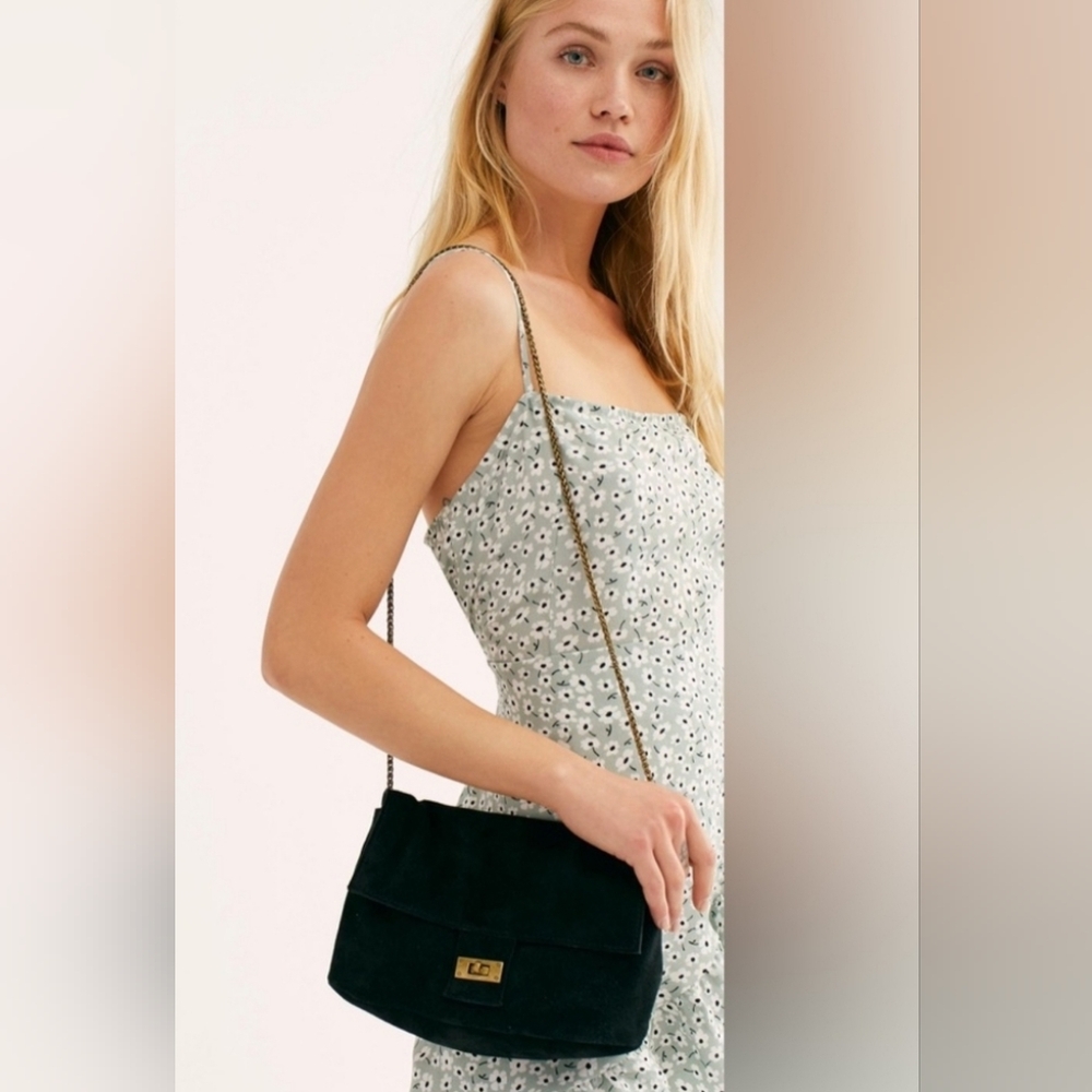 Free People Elegant Black Suede Shoulder Bag